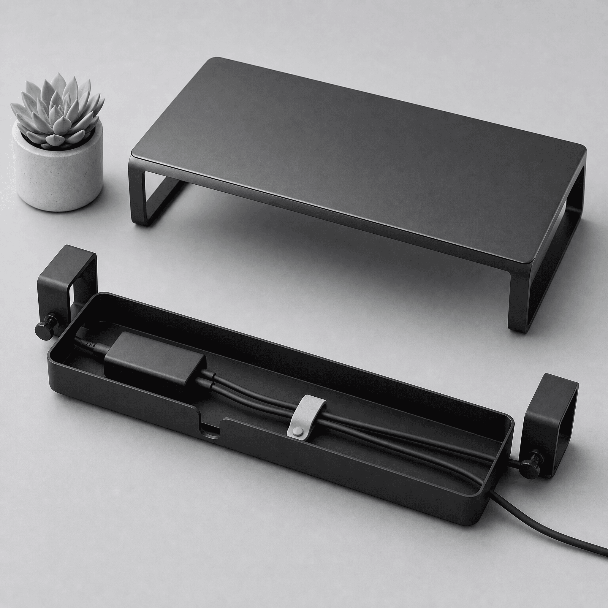 Desk Cable Tray + Monitor Shelf